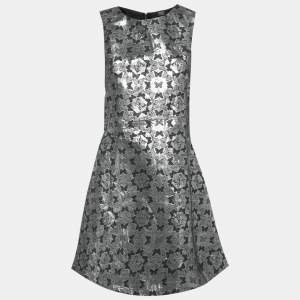 Pre Owned Armani Junior Silver Butterfly Jacquard Short Dress 16 Yrs 