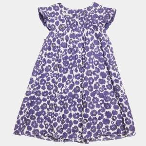 Baby Dior Blue Floral Print Cotton A-Line Sun Dress Set 36M
