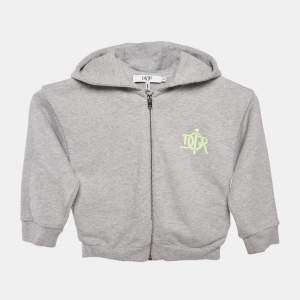 Baby Dior Grey Logo Embroidery Cotton Knit Zip-Up Hooded Jacket 24 M