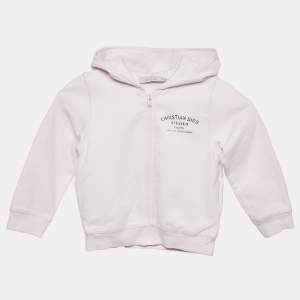 Baby Dior Pink Logo Print Cotton Zip-Up Hooded Jacket 36 M