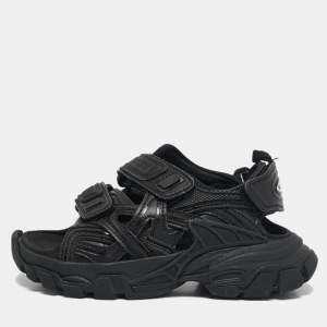Balenciaga Black Faux Leather Track Sandals Size 26