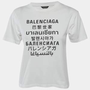 Balenciaga Kids White Printed Cotton Crew Neck T-Shirt 10 Yrs
