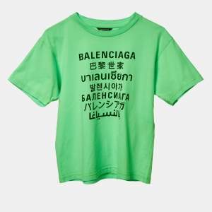 Balenciaga Kids Florescent Green Printed Cotton Crew Neck T-Shirt 10 Yrs