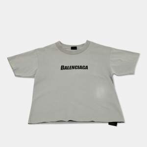 Pre Owned Balenciaga Kids Grey Logo Print Cotton T-Shirt 8Yrs