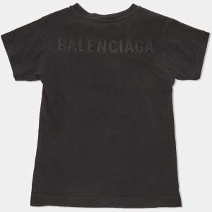 Pre Owned Balenciaga Black Cotton Logo Embroidered T-Shirt Size 2 Yrs