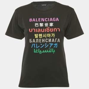 Pre Owned Balenciaga Kids Black Logo Print Cotton Crew Neck T-Shirt 10 Yrs
