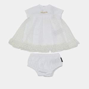 Pre Owned Balmain Kids White Polka Dots Gillter Cotton and Tulle Set 9M