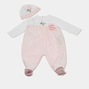 Pre Owned Balmain Baby Pink Cotton Growsuit Set 9M