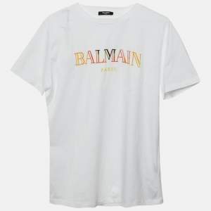 مملوكة مسبقًا Balmain Kids White Logo Embroidered Cotton T-Shirt Size 14 Yrs 