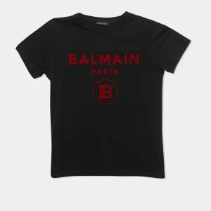 Pre Owned Balmain Kids Black Logo Applique Cotton Crewneck T-Shirt 14 Yrs 