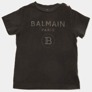 مملوكة مسبقًا Balmain Kids Black Logo Print Cotton T-Shirt 24M