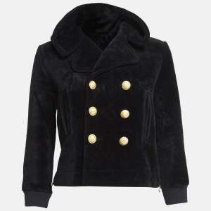 Balmain Black Velvet Double Breasted Button Detail Hoodie 8A 