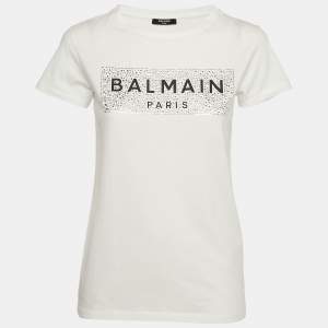 Balmain Kids White Logo Embellished Cotton Crew Neck T-Shirt 12 Yrs