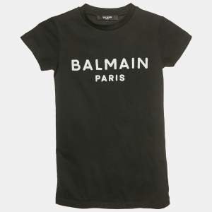 Pre Owned Balmain Kids Black Logo Sequin Cotton T-Shirt 4 Yrs