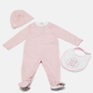 Pre Owned Balmain Kids Pink Monogram Cotton Onesie Set 18M