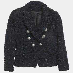 مملوكة مسبقًا Balmain Kids Navy Blue Lurex Tweed Jacket 6Yrs