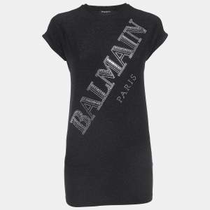 Balmain Black Glitter Jersey Crystal Embellished Logo T-Shirt Dress (10 Yrs)