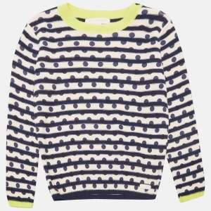 Burberry Children White/Navy Blue Cotton Full Sleeve Sweater 8 Yrs