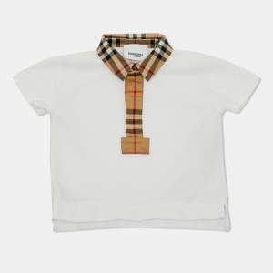 Pre Owned Burberry Kids White Printed Collar Detail Polo Shirt 6 Months 