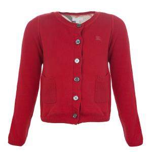 Burberry Children Red  Long Sleeve Button Down Cardigan 7 Yrs