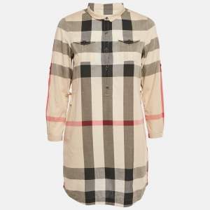 Pre Owned Burberry Children Beige Check Print Cotton Button Front Dress 14Yrs
