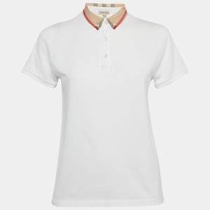 Pre Owned Burberry Children White Check Print Collar Cotton T-Shirt 14Yrs