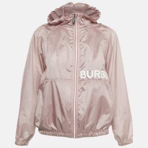 Pre Owned Burberry Children Pink Logo Print Nylon Perforated Hooded Jacket 12 Yrs 