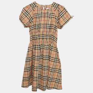 Pre Owned Burberry Children Beige Checkered Print Cotton Dress 12 Yrs  