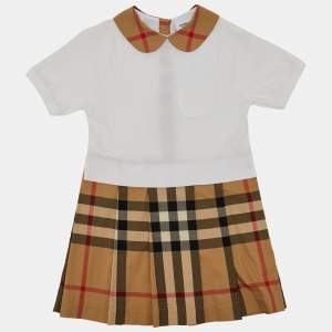 Burberry Kids White/Beige Checked Cotton Dress Size 8 Yrs