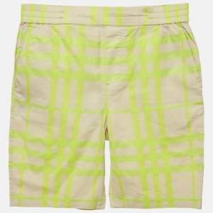 مملوكة مسبقًا Burberry Kids Beige/Neon Checks Cotton Travard Shorts 14Yrs