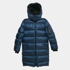 Burberry Children Navy Blue Synthetic Detachable Hood Quilted Briton Down Jacket 10 Yrs