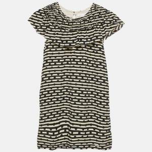 Burberry Kids Cream/Black Striped Silk Ruffed Dress 12 Yrs 