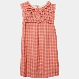 Burberry Kids Pink Checks Crepe Ruffled A-Line Dress 8 Yrs 