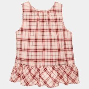 Pre Owned Burberry Pink Checks Cotton Ruffled Back Top 14Yrs 