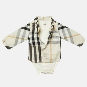Burberry Kids Cream Nova Check Cotton Unisex Shirt Bodysuit 3M 