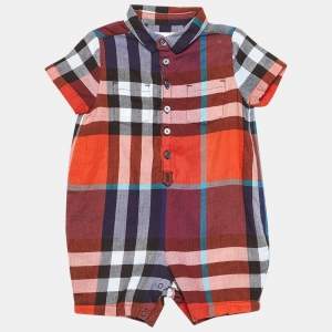 Burberry Children Multicolor Tartan Check Herringbone Cotton Onesie 9 M