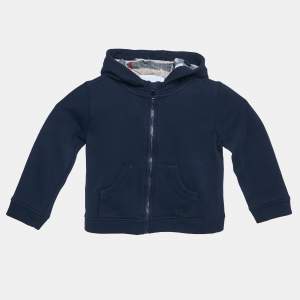 Burberry Children Kids Navy Blue Cotton Knit Zip-Up Hooded Jacket 2 Yrs