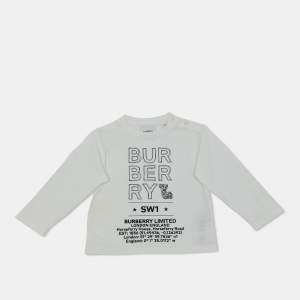 Burberry Kids Logo Print White Cotton Long Sleeve T-Shirt 18 M