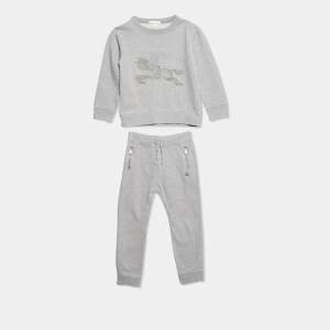 Burberry Children Grey Logo Embroidered Cotton Knit Sweatshirt and Sweatpants Set 8 Yrs