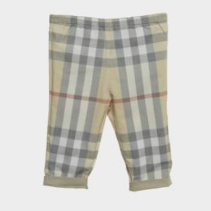 Pre Owned Burberry Children Beige Check Roll-Up Cotton Pants 12M