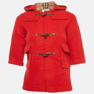 Burberry Kids Red Wool Felt Speciality Duffle Coat 4/5 Yrs