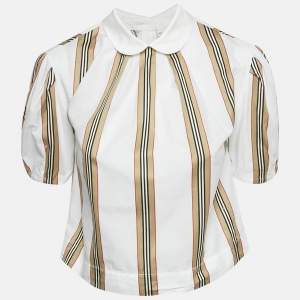 Burberry White Cotton Nova Stripe Detail Button Back Top 10yrs