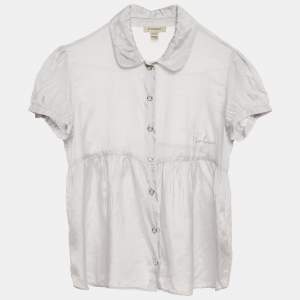 Burberry Light Grey Silk and Cotton Button Front Top 16 Yrs