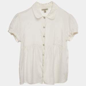 Burberry Kids White Silk and Cotton Button Front Top 16 Yrs