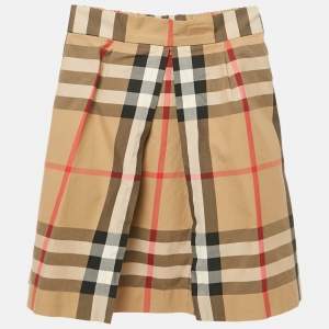 Burberry Kids Dark Beige Nova Check Cotton Skirt 12 Yrs