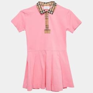 Burberry Kids Pink Cotton Pique Pleated Polo Dress 8 Yrs