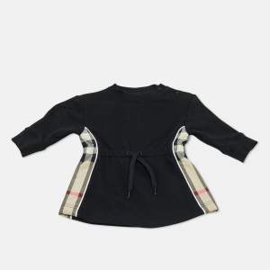 Burberry Kids Black Cotton Knit Checkered Panel Detail Dress 6 M