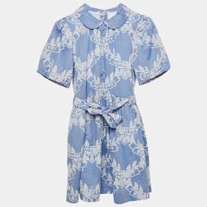 Pre Owned Burberry Kids Blue Printed Cotton Belted Dress 12 Yrs