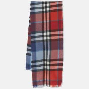 Pre Owned Burberry Children Red Checks Wool Scarf 