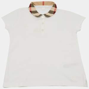 Pre Owned Burberry Children White Cotton Polo T-Shirt 6Yrs